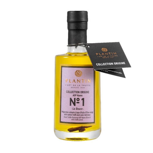 Huile d'olive AOP Nyons - aromatisée truffe noire avec morceaux - 100ml PLANTIN